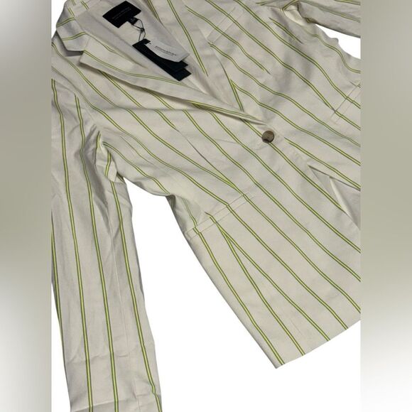 🆕 BANANA REPUBLIC women’s neon lime stripped LONG & LEAN-FIT STRIPE BLAZER sz 8 - Picture 5 of 11